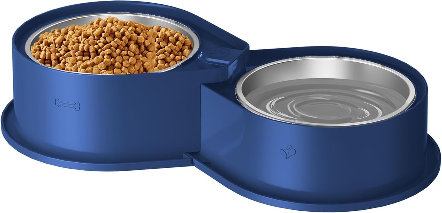 Stainless Steel Dog Bowl Set, 304 Metal Dual Food & Water Bowls for Dogs & Ca...