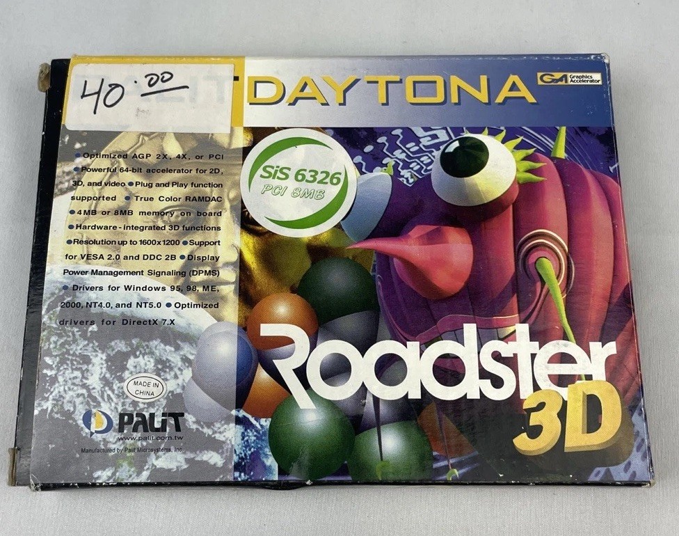 Palit Daytona Roadster 3D AGP Grafikkarte (S3 Trio3D/2X, 8MB, 1999, retro, OVP)