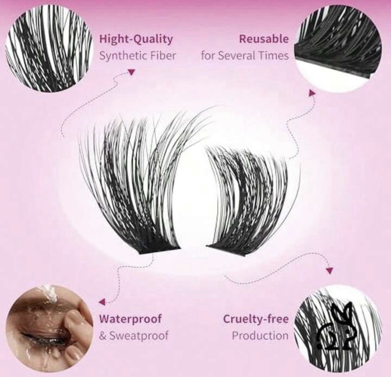 Two Pack EYDEVRO Volume 300D Lash Clusters With Spikes Black Reusable