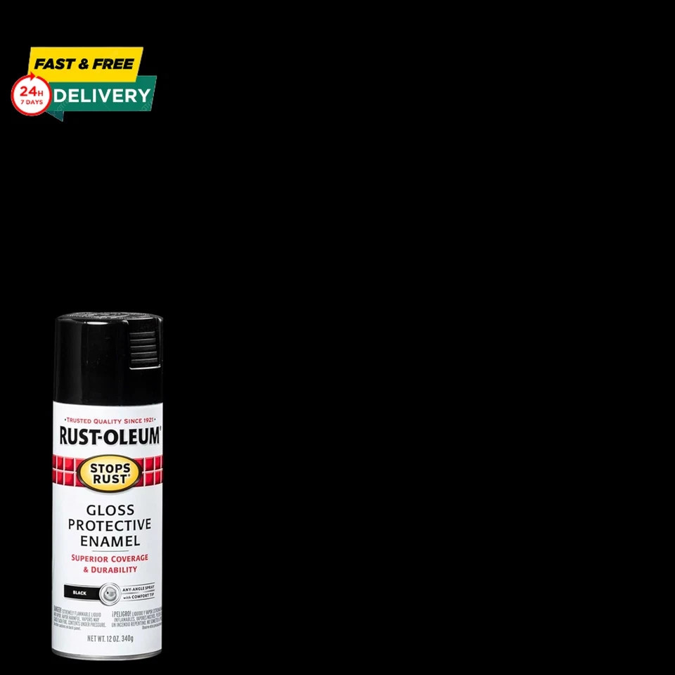 Rust-Oleum 7779830-6PK Stops Rust Spray Paint, 12 Oz, Gloss Black, 6 Pack