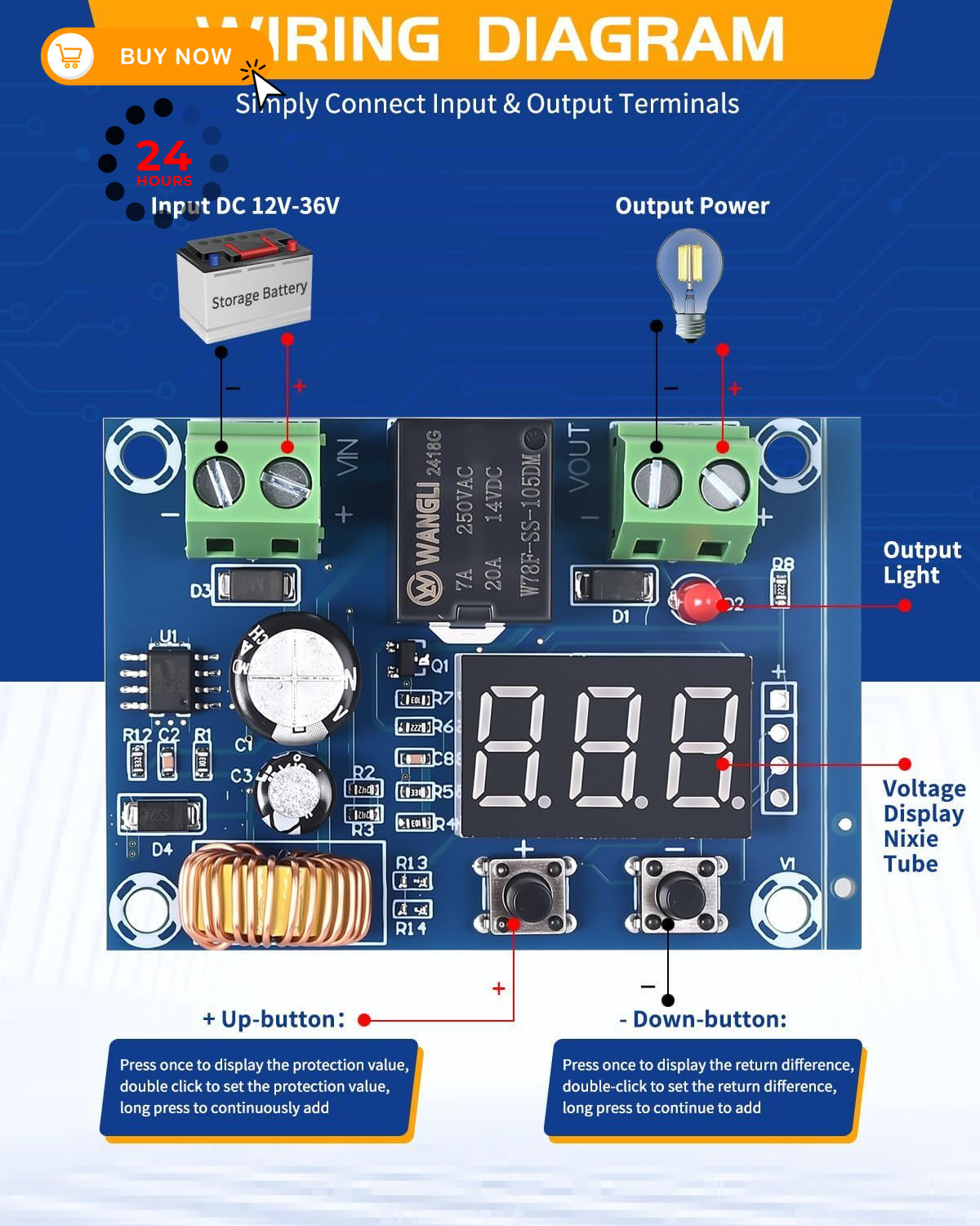 LYLANMO 2PCS DC Voltage Protection Digital Low Protector blue