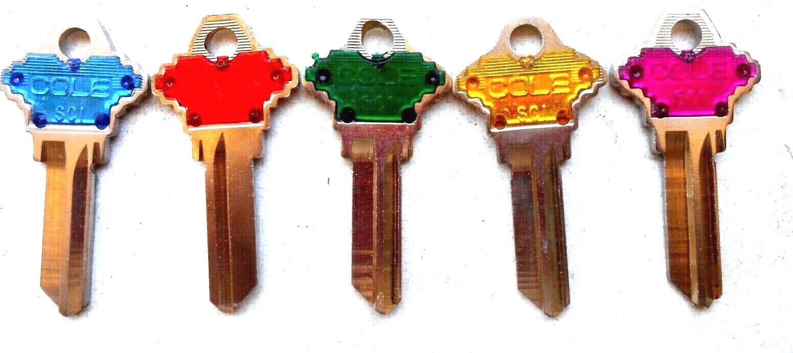 (5)   SC1 -  Schlage  Color Plastic Head Key Blanks   Made in USA