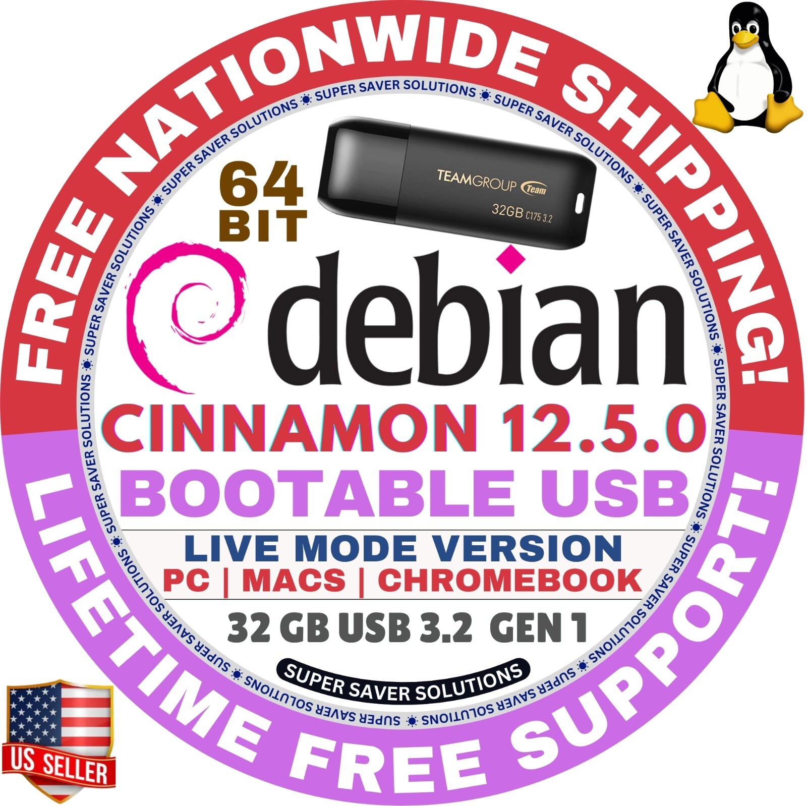 DEBIAN 12.5.0 LINUX OS LIVE/INSTALL DVD/USB, CINNAMON, XFCE, MATE, GNOME, KDE