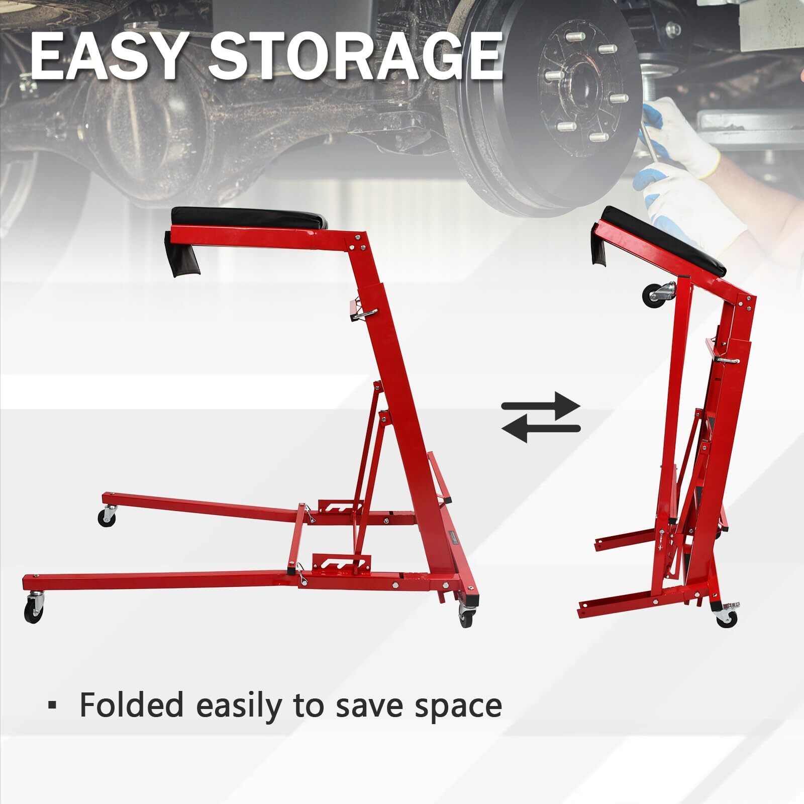 45 to 66 in Adjustable Height Foldable Automotive Engine Topside Rolling Creeper