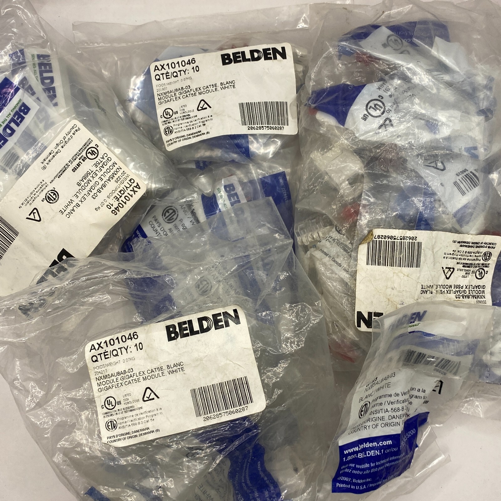 LOT OF 10 BELDEN AX101046 MODULER JACK CONNECTORS BLANC/WHITE NXM5AU8AB-03 NEW🎯