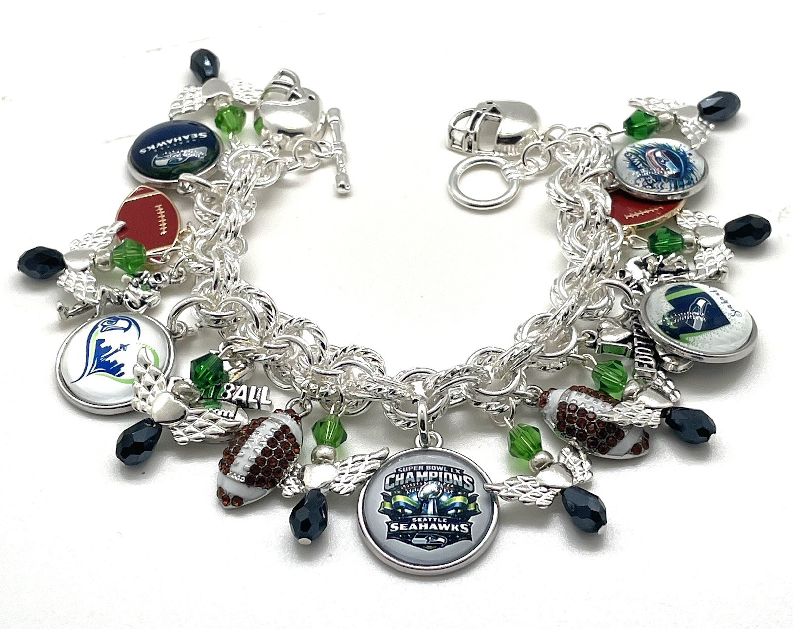 Seattle Seahawks NEW iTEM Premium Custom Made Charm Bracelet. FREE SHIPPING.