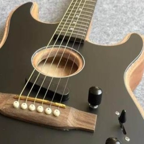 Custom Black Acoustic Electric Guitar Spruce Top Rosewood Fingerboard