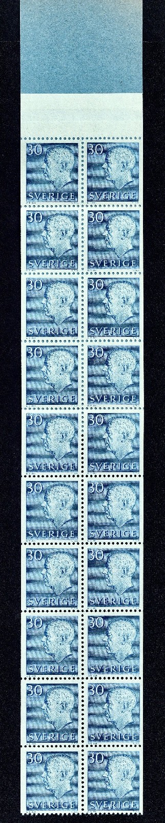 Sweden, Complete Booklet Pane of 20 Stamps, MNH-1961, 30 öre, Sc. 584a, SG SB142