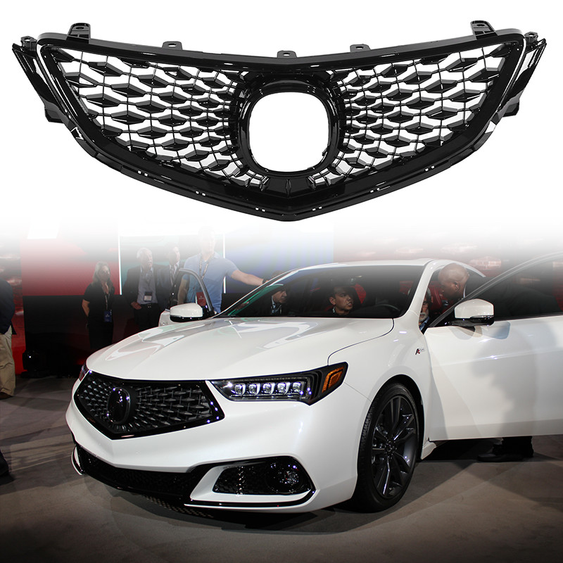 For 2015-2017 Acura TLX 2018 Style Gloss Black Front Upper Bumper Grille Grill