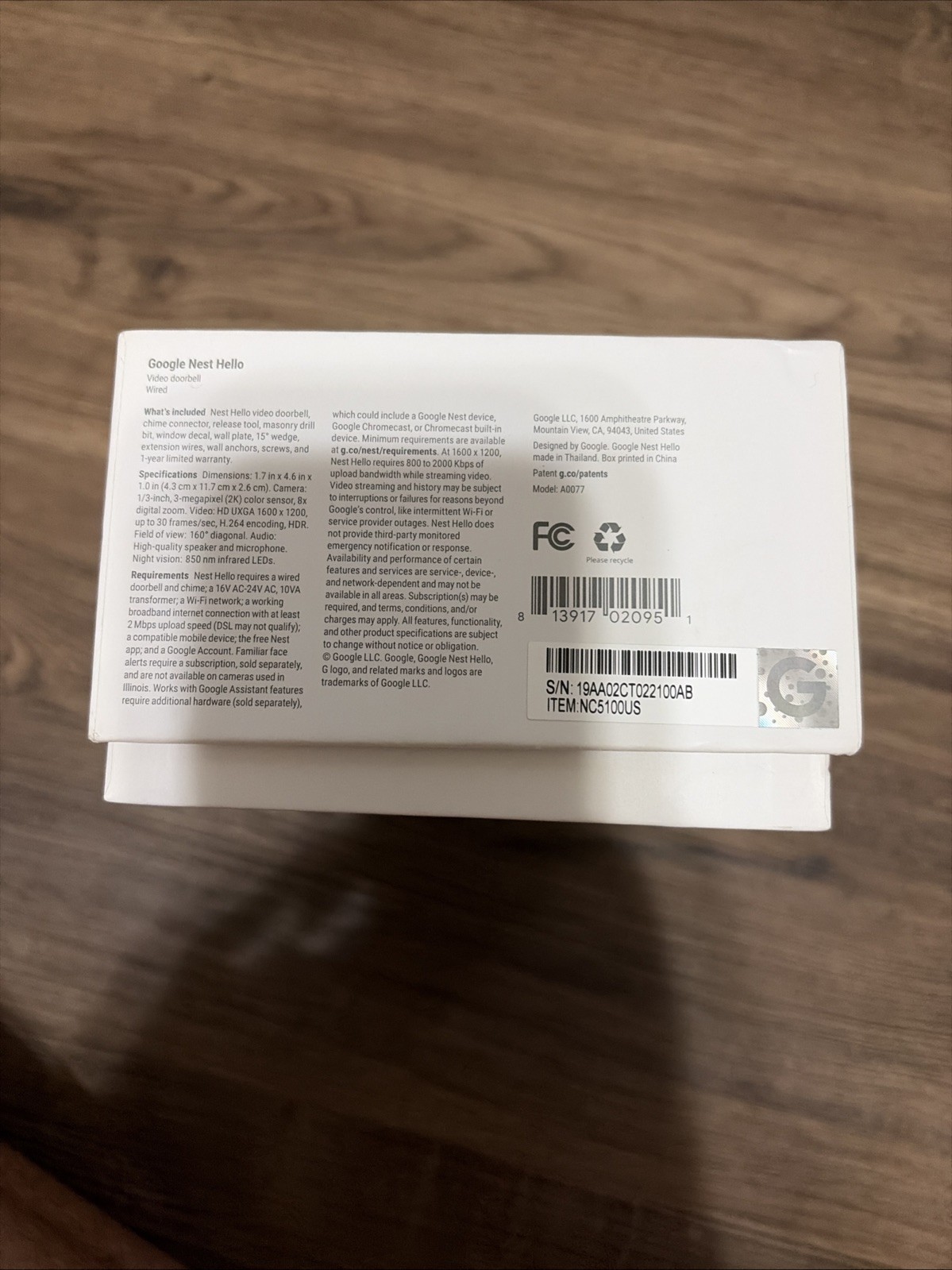 Google Nest Hello Smart Wi-Fi Video Doorbell (NC5100US)