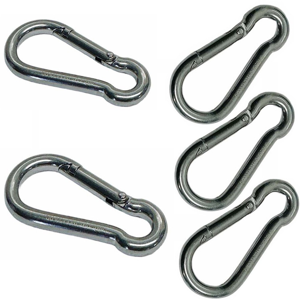 Carabiner Spring Snap Hook Marine Stainless Steel 120 Lbs 3/16 Inch x 50mm 5 PCS
