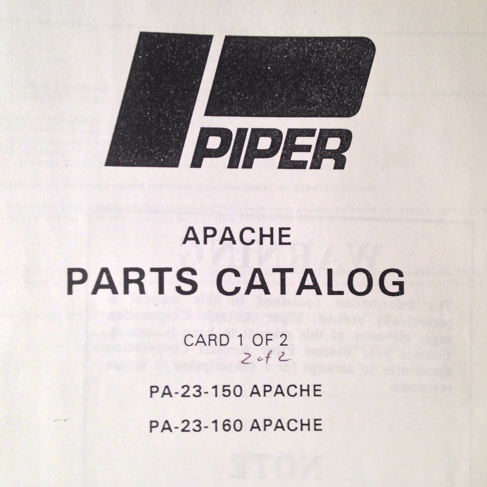 Piper Apache PA-23-150 & PA-23-160 Parts Manual