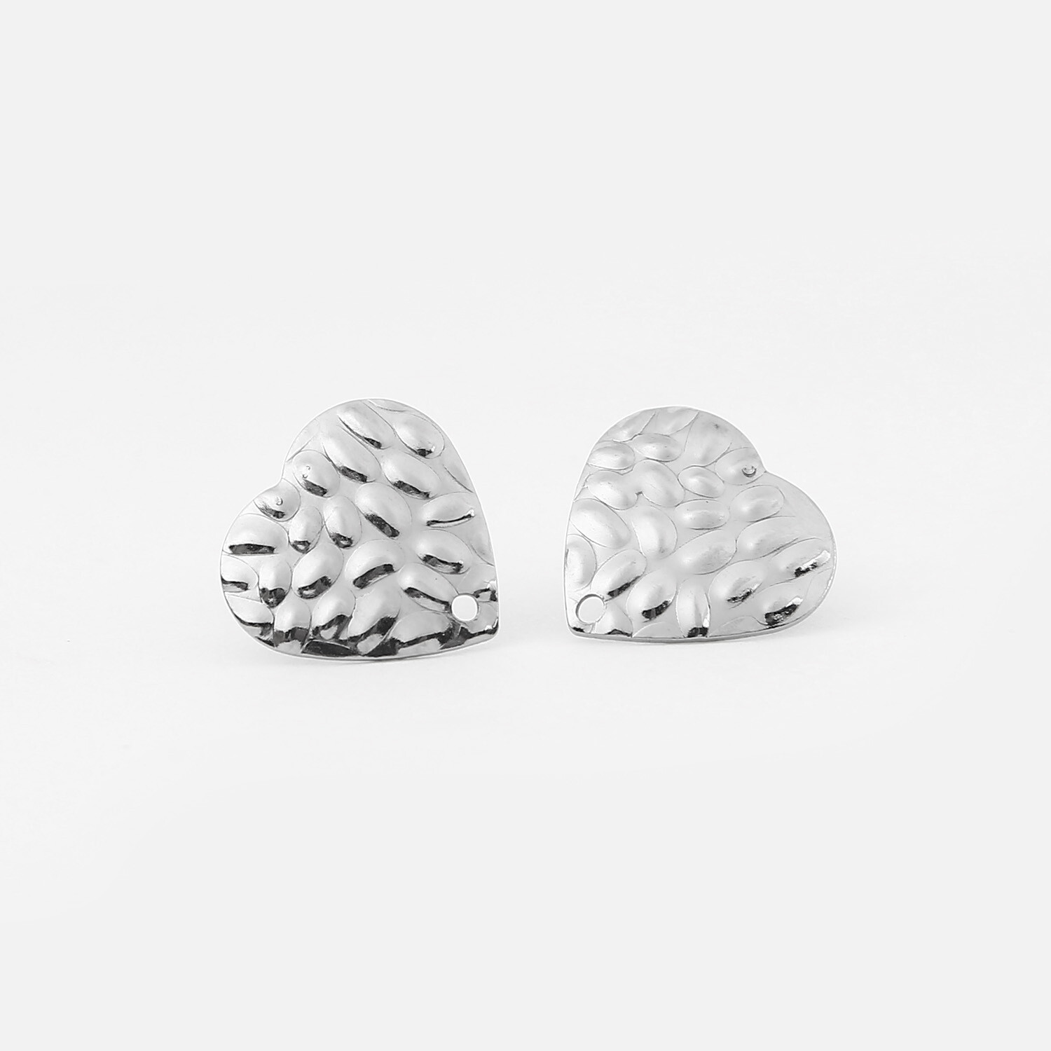 20pcs Silver Uneven Surface Heart Earring Stud Post With Ring DIY Jewelry Making