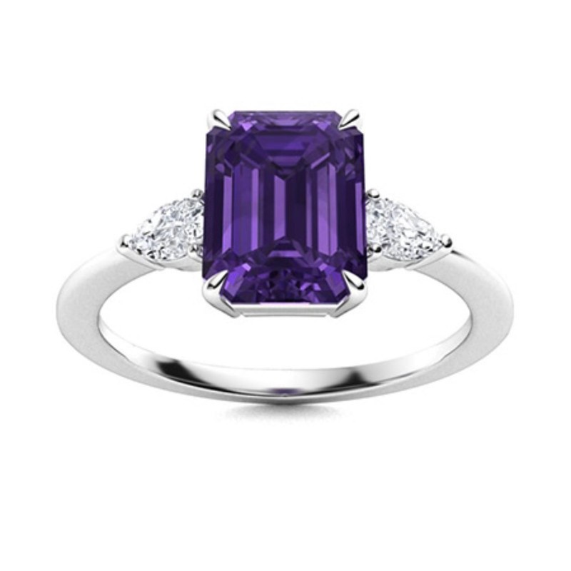 Valentines Deal Sterling Silver Amethyst Stone Three-Stone Ring Jewelry