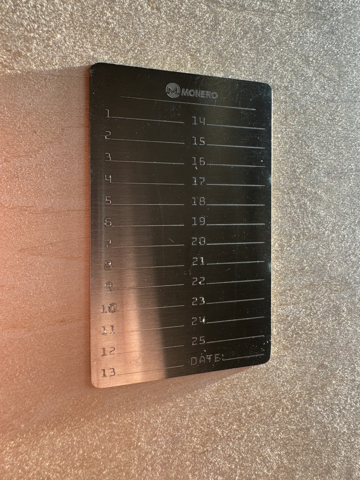 Crypto Seed Phrase Backup up / Stainless steel + 24 word one side and Monero