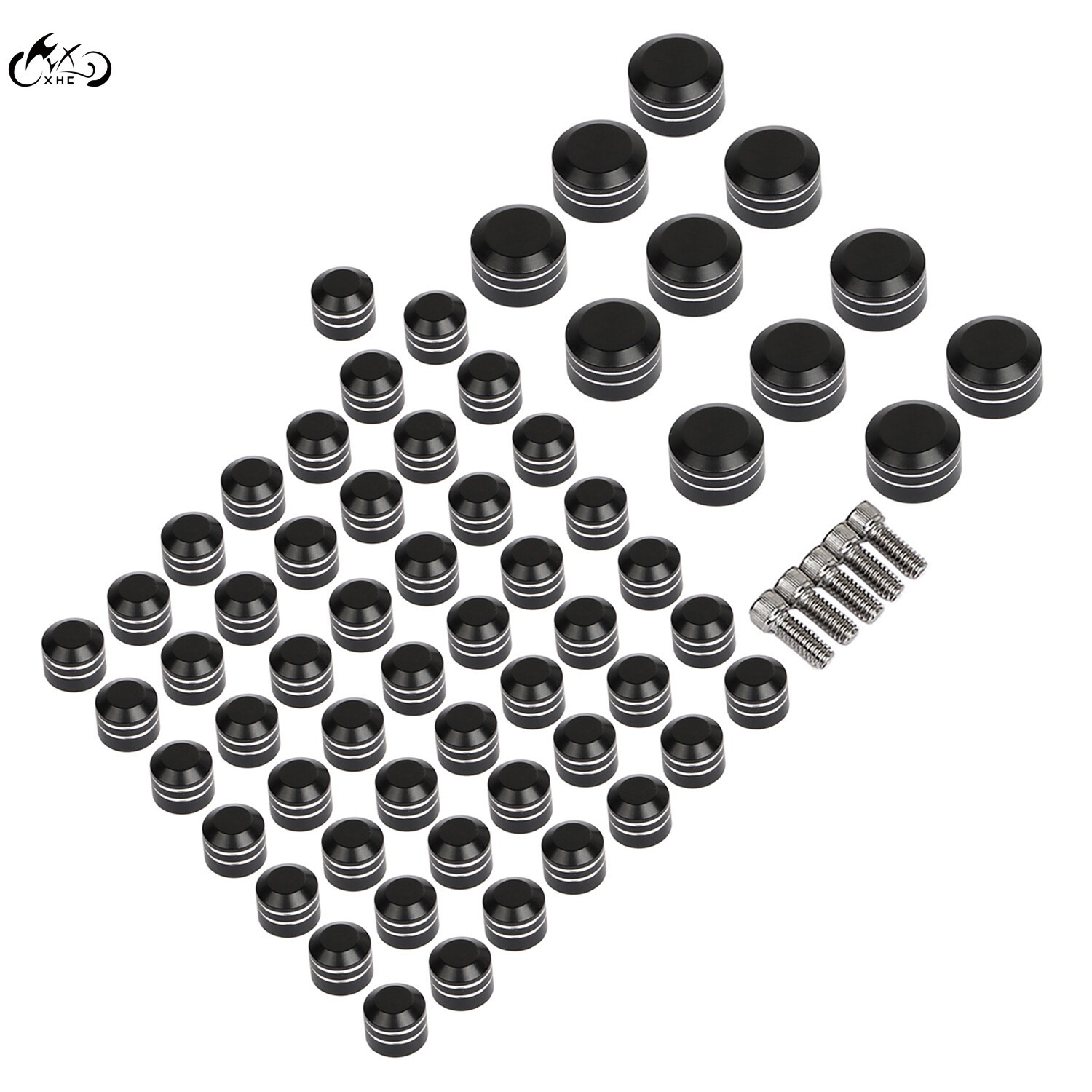 61X Black Cut Engine Bolt Toppers Caps Cover For Harley Heritage Softail 2007-17