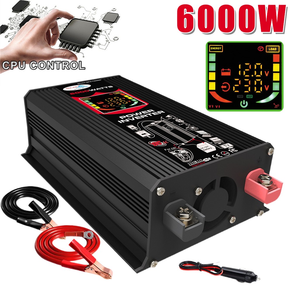 6000W LCD Car Power Inverter DC 12V To 110V Pure Sine Wave Solar Converter AC0X