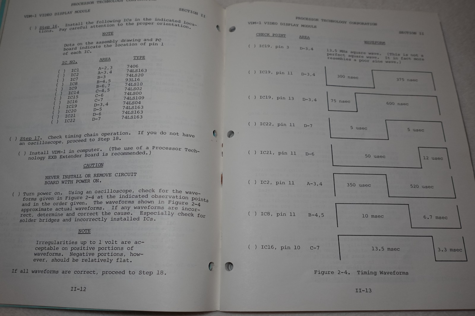 VDM-1 Video Display Module Assembly Test Instructions 1977 Processor Technology