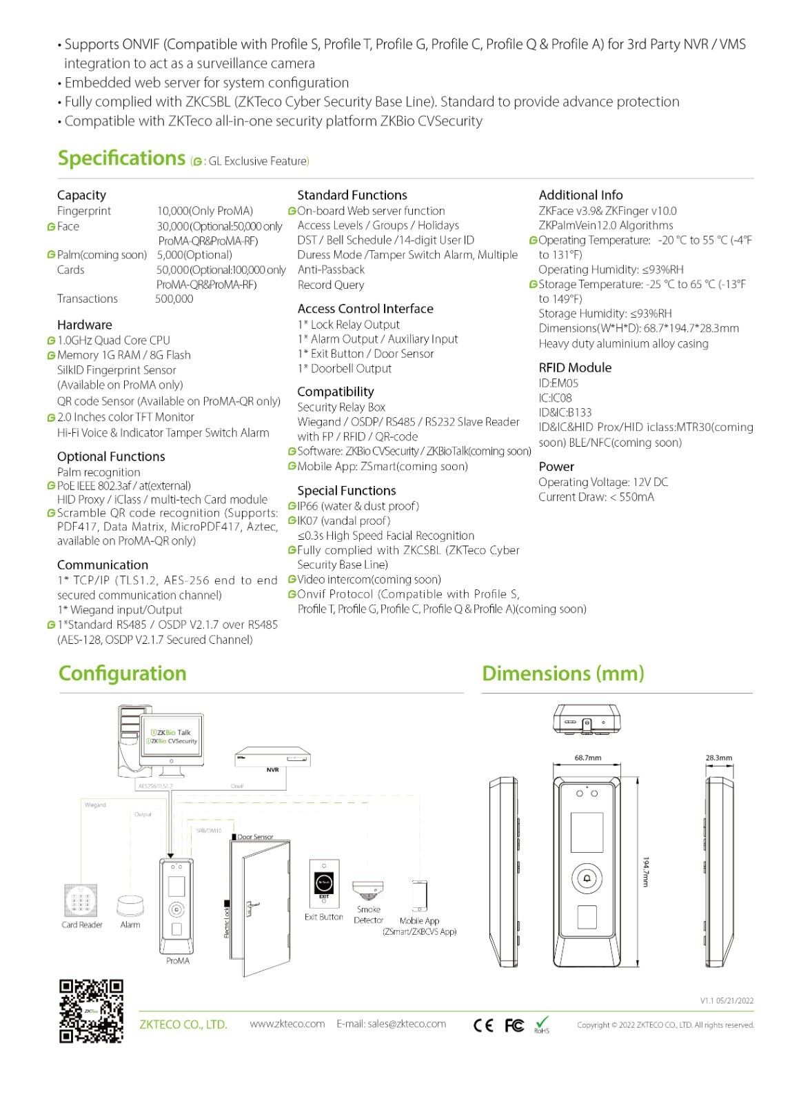 Outdoor Standalone QR code and Face Recognition Reader