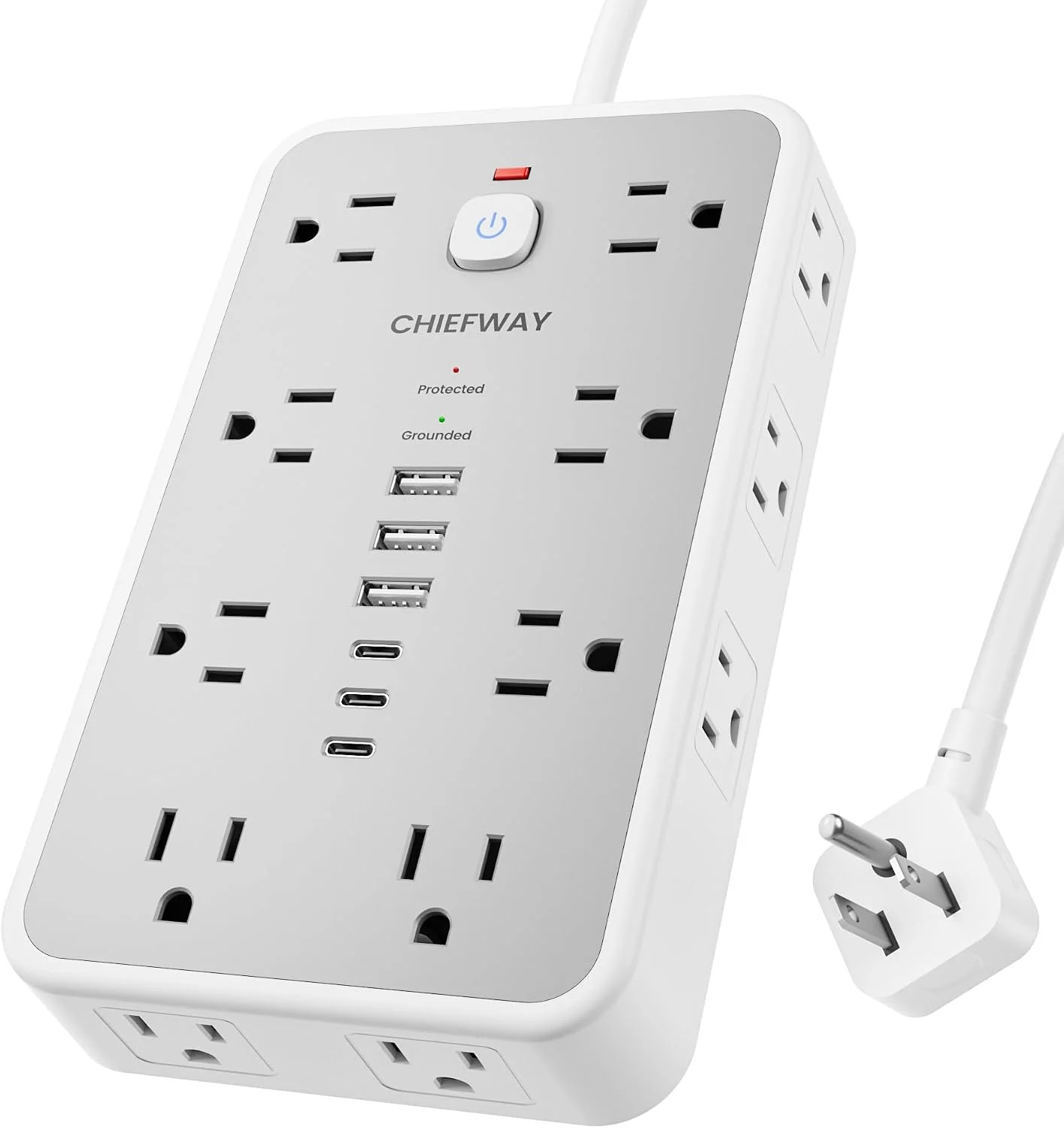6 FT Surge Protector Power Strip 16 Outlets 6 USB C A Ports Flat Plug 2400J