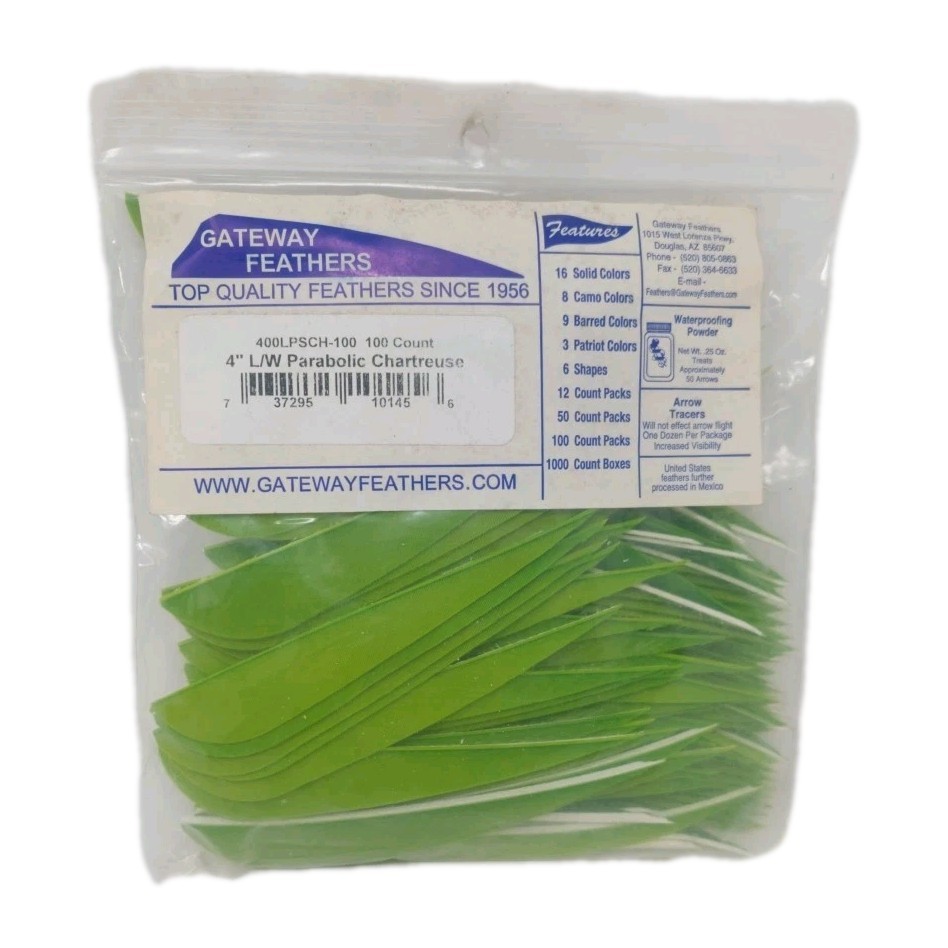 100 Pack Gateway Feathers 4" Left Wing: Parabolic Chartreuse Green 400LPSCH-100