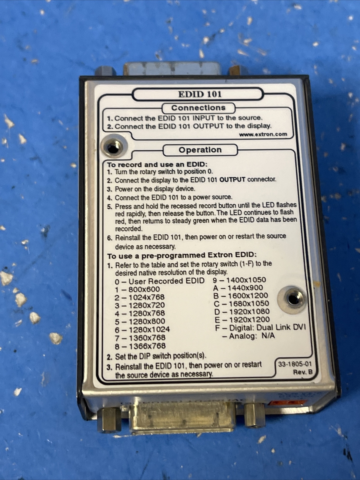 Extron EDID 101D DVI Emulator Minder Input Emulator EDID 101