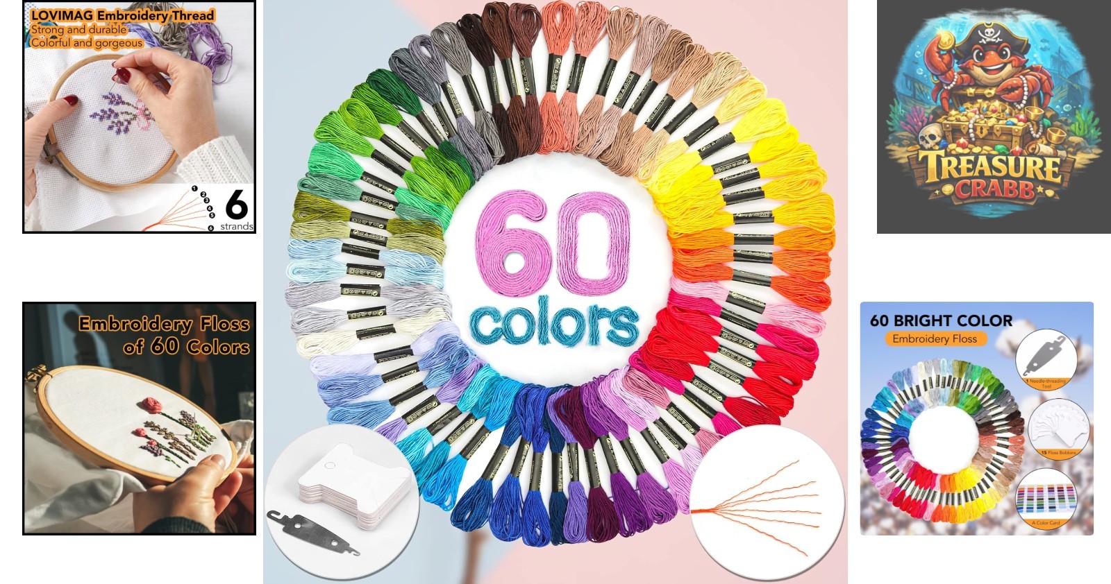 Vibrant 60-Piece Polyester Thread Bundle for Crafts - Strong & Fading Resistant