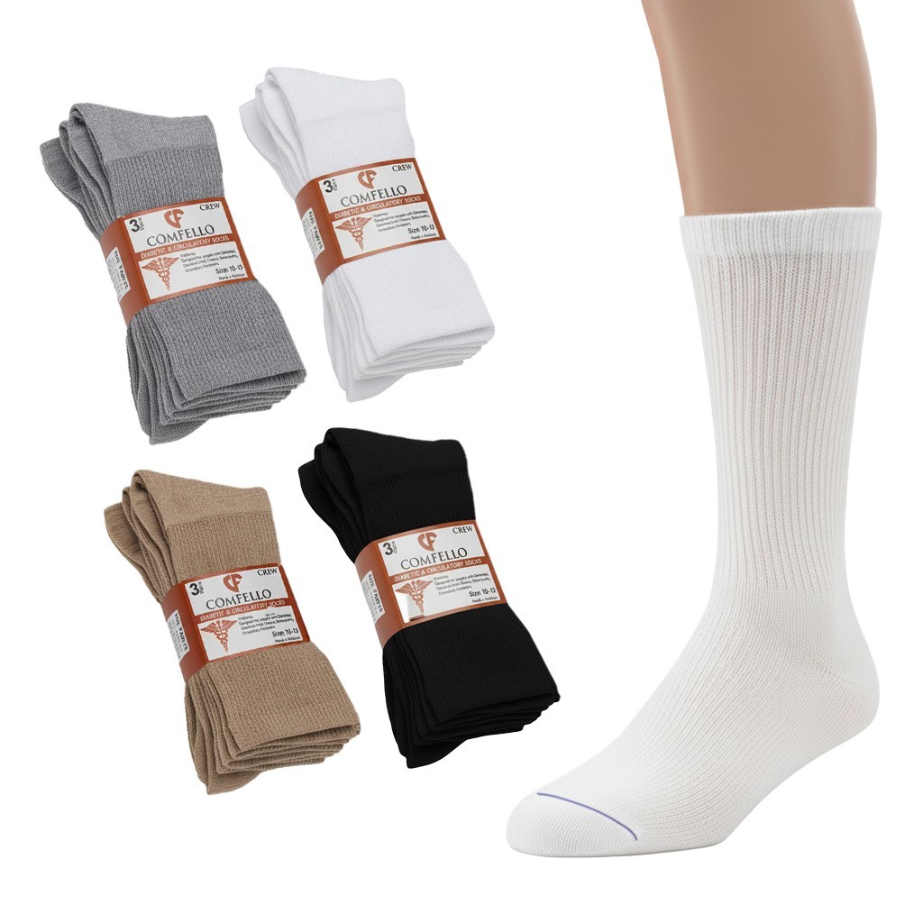 12 Pairs Mens Diabetic Crew Socks Circulatory Non-Binding Cotton Size 9-11 10-13
