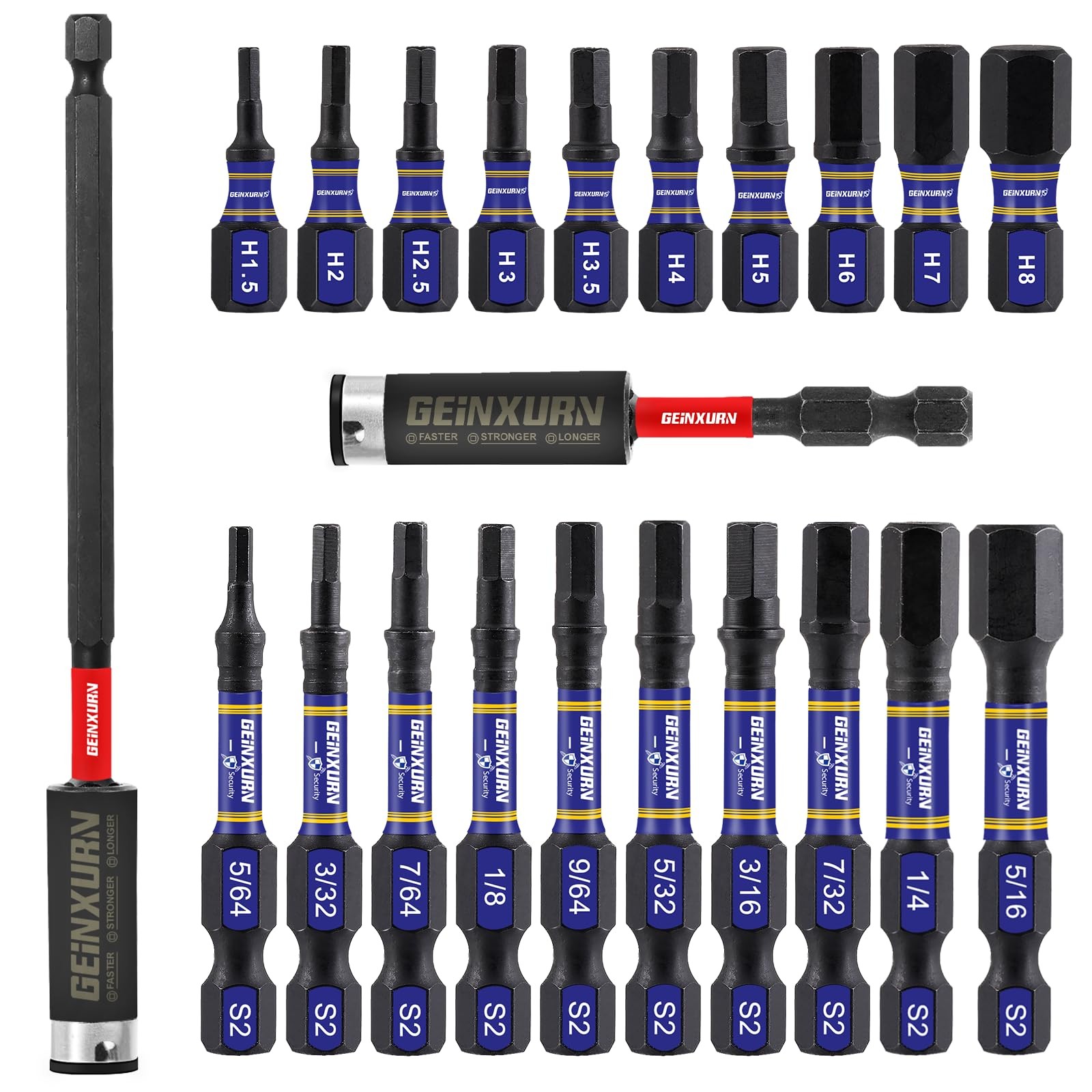 GEINXURN 22 Pieces Multi Hex Head Impact Tough Magnetic 1"/2"-Metric&SAE