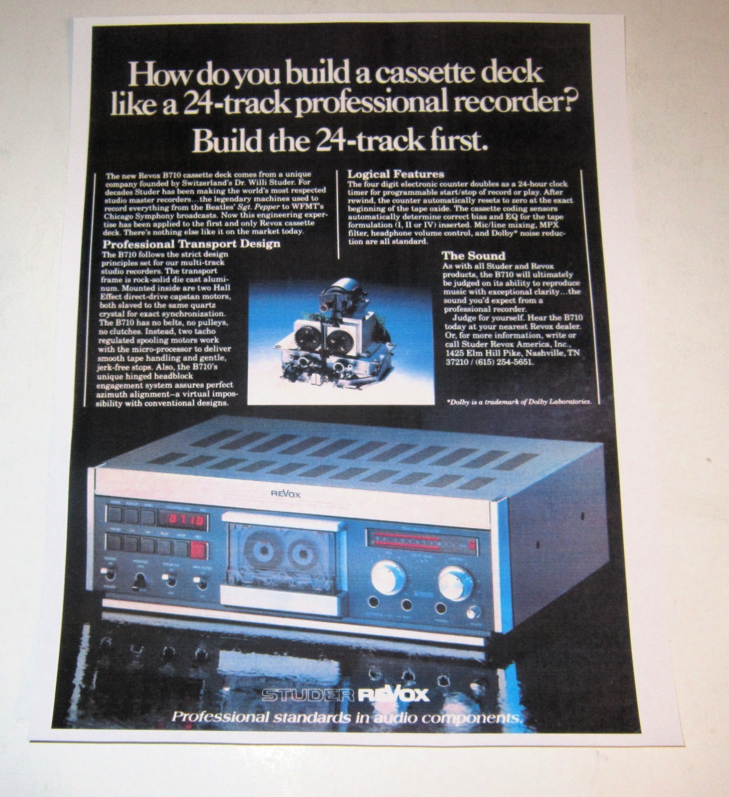 Studer Revox B710 Audiophile Cassette Deck Ad 1987 Article, 1 page