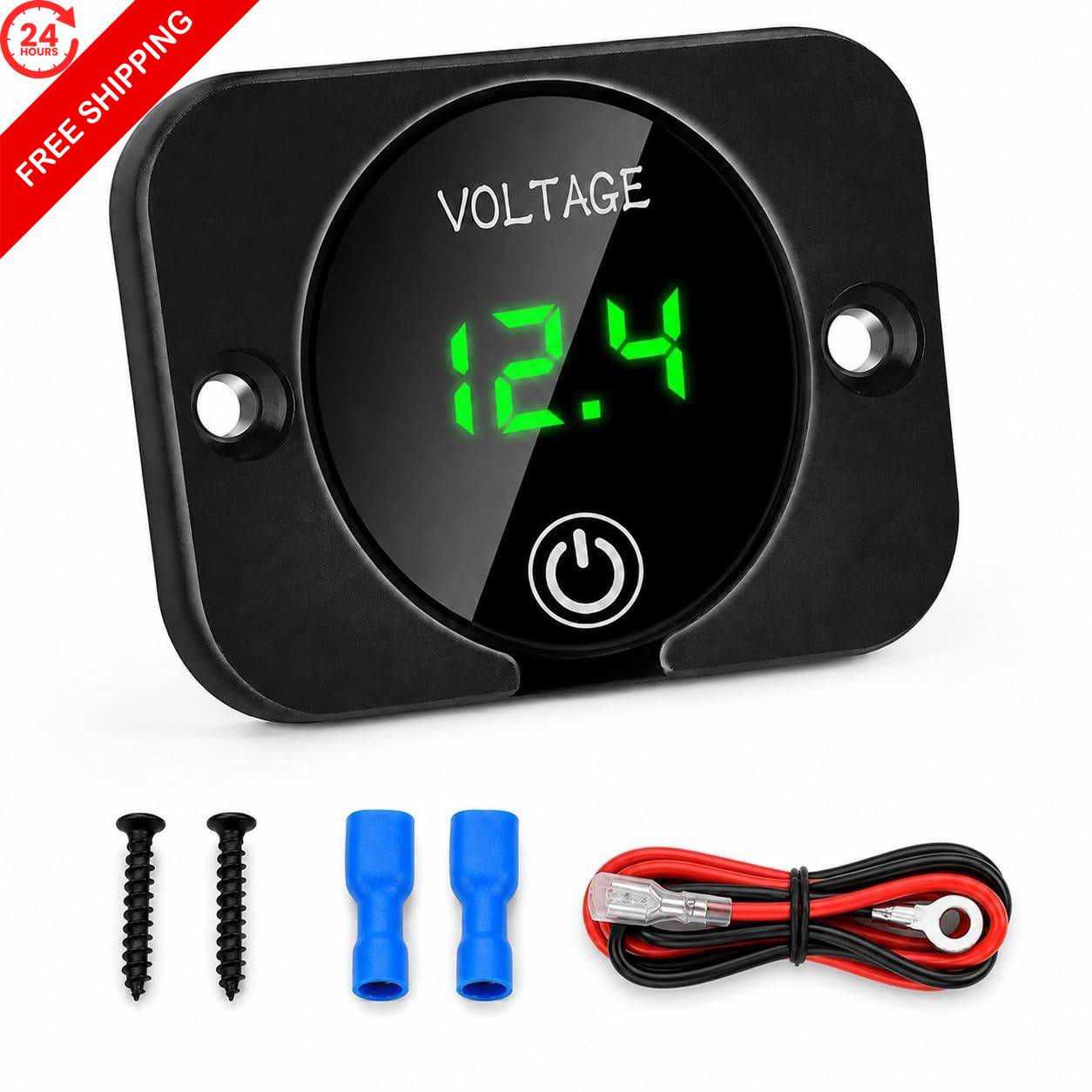 Linkstyle Battery Voltage Gauge, DC Volt Meter 12V 24V, LED Digital Green