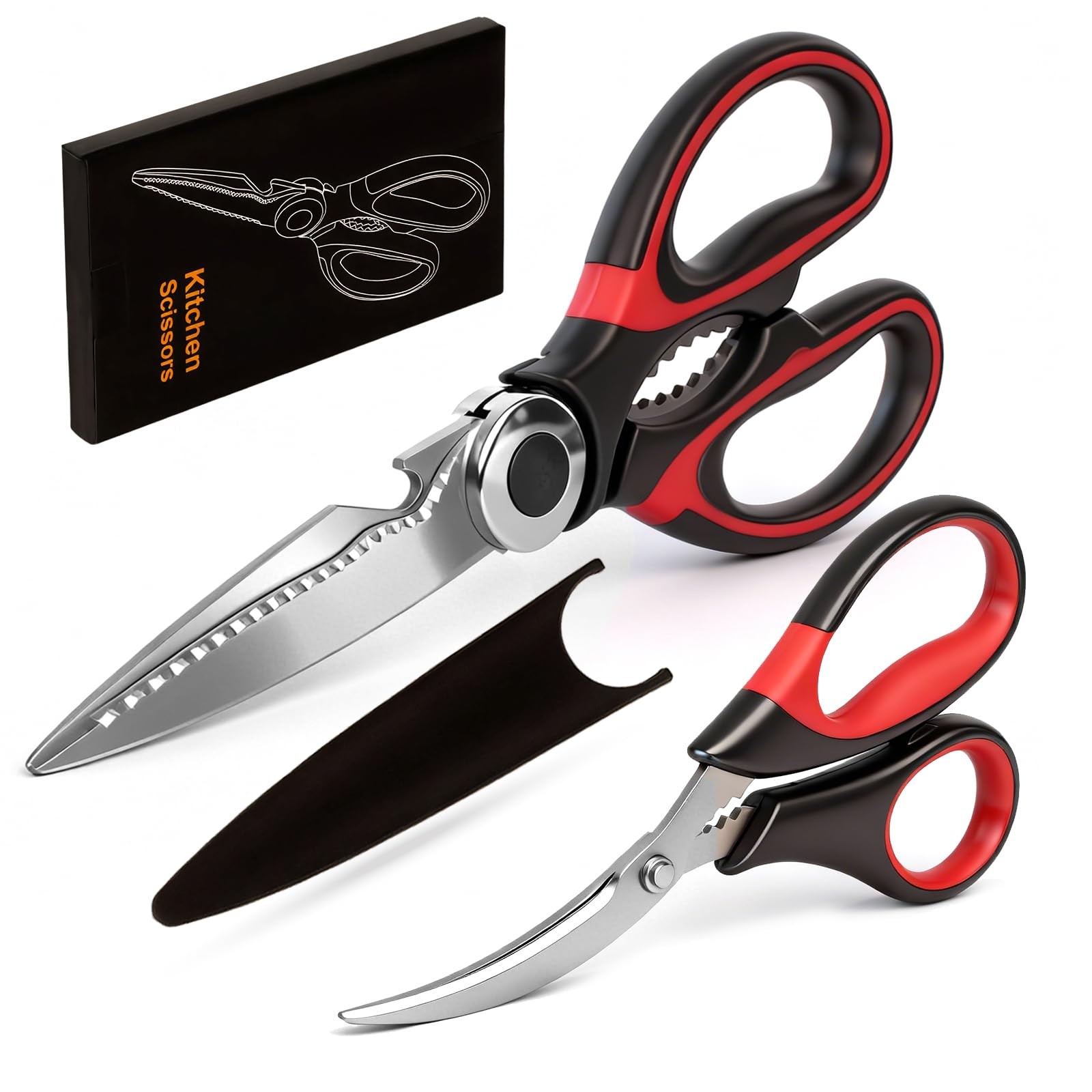 Kitchen Shears Set of 2, Heavy Duty Kitchen Scissors Seafood Scissors, Stainl...