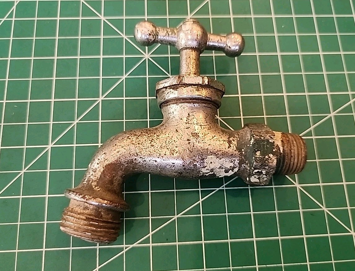 Vintage Nickel over Brass Water Faucet Spigot T-Handle - mjkU