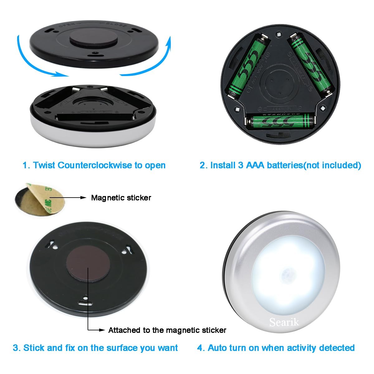 3 Pcs Motion Light Indoor, Magnetic Night Light Battery Powered Step Lights S...