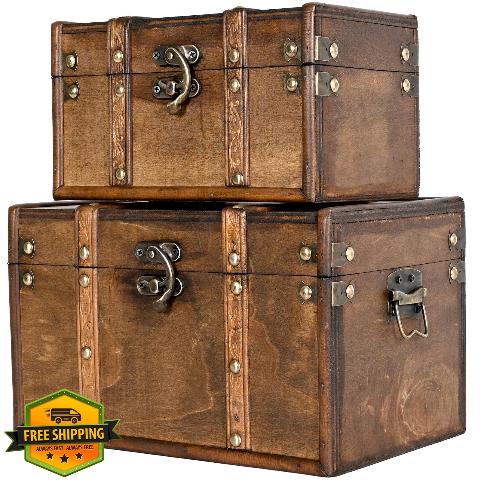 DECOR4SEASON Wooden Storage Trunk Set 2 Brown