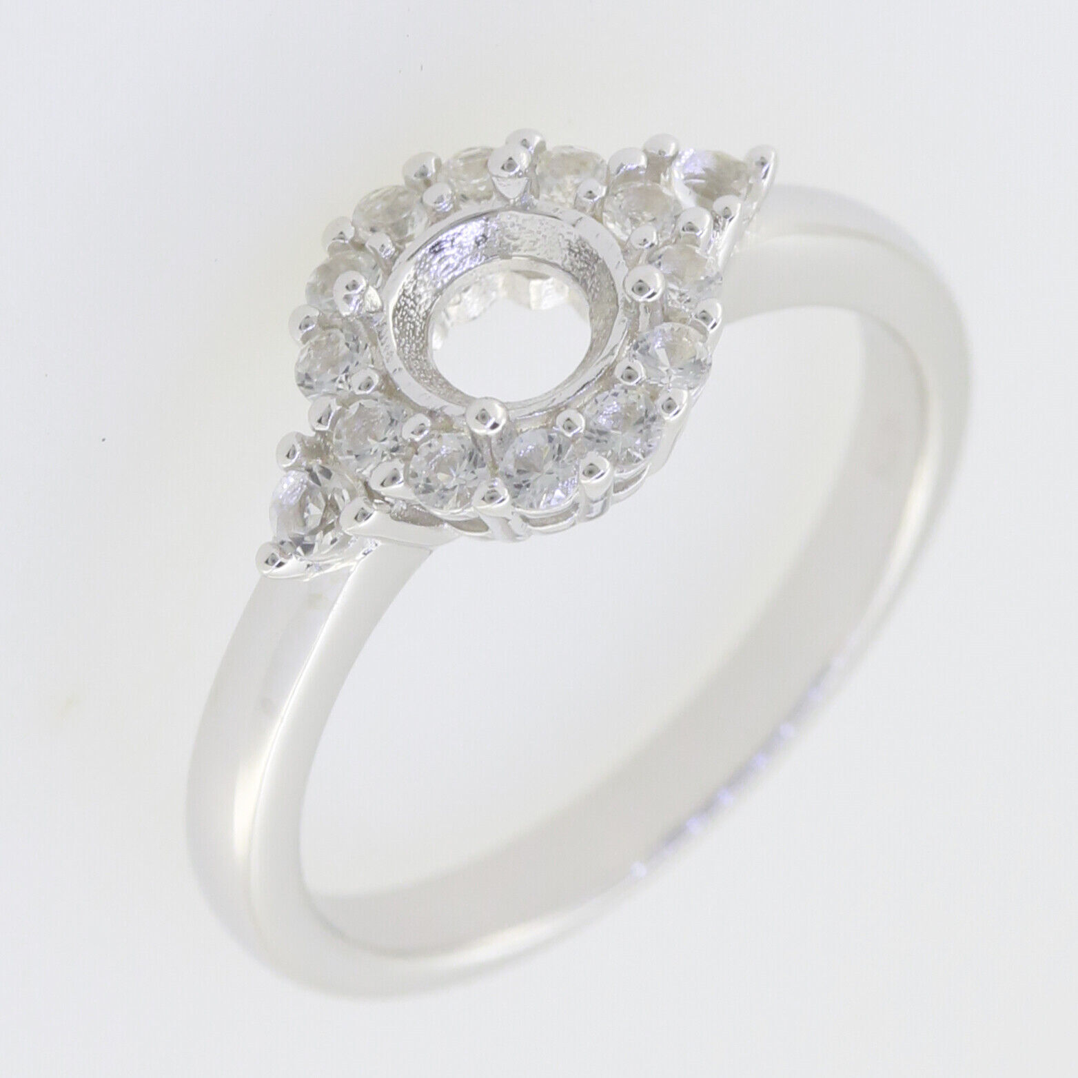 Sterling Silver Semi Mount Ring Setting Round RD 5x5mm Halo White Topaz