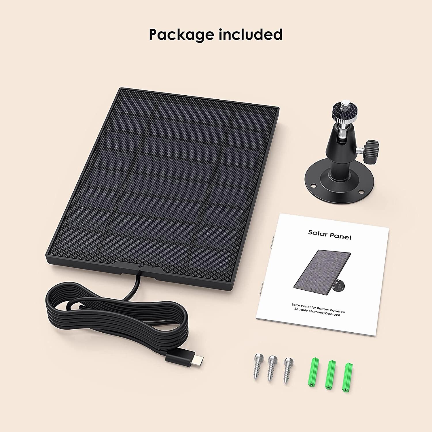 ieGeek Solar Panel for Security Camera CCTV ,Panel with 3m Micro USB Cable