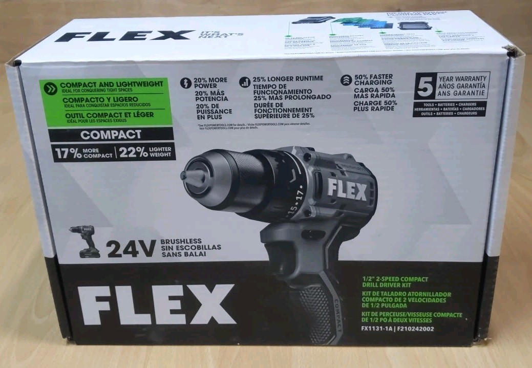 Flex Tool FX1131-1A 24V 1/2" 2-speed Compact Drill Driver Kit Unused Open Box