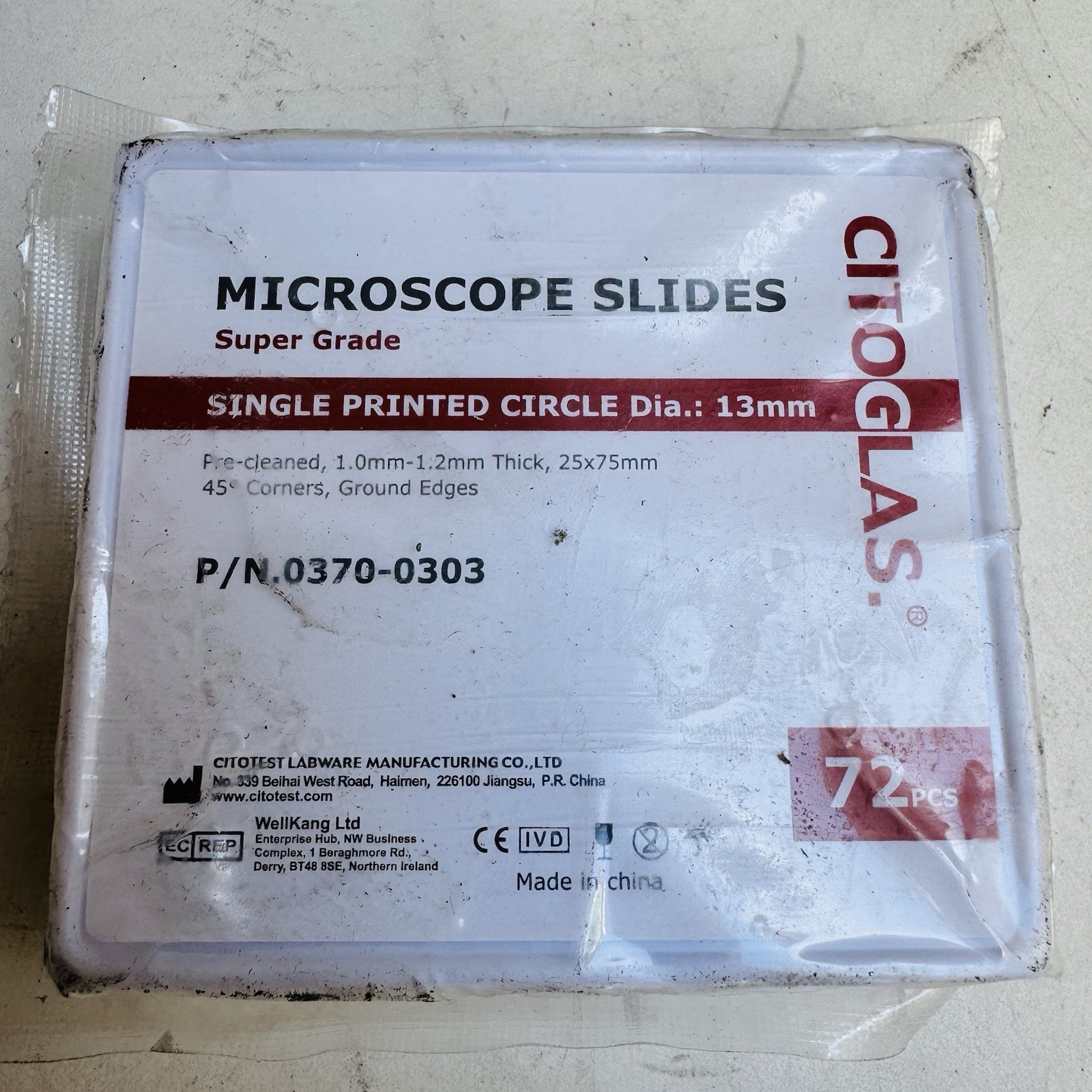 CITOGLASS MICROSCOPE SLIDES SUPER GRADE SINGLE PRINTED CIRCLE DIA 13MM, 72 PCS