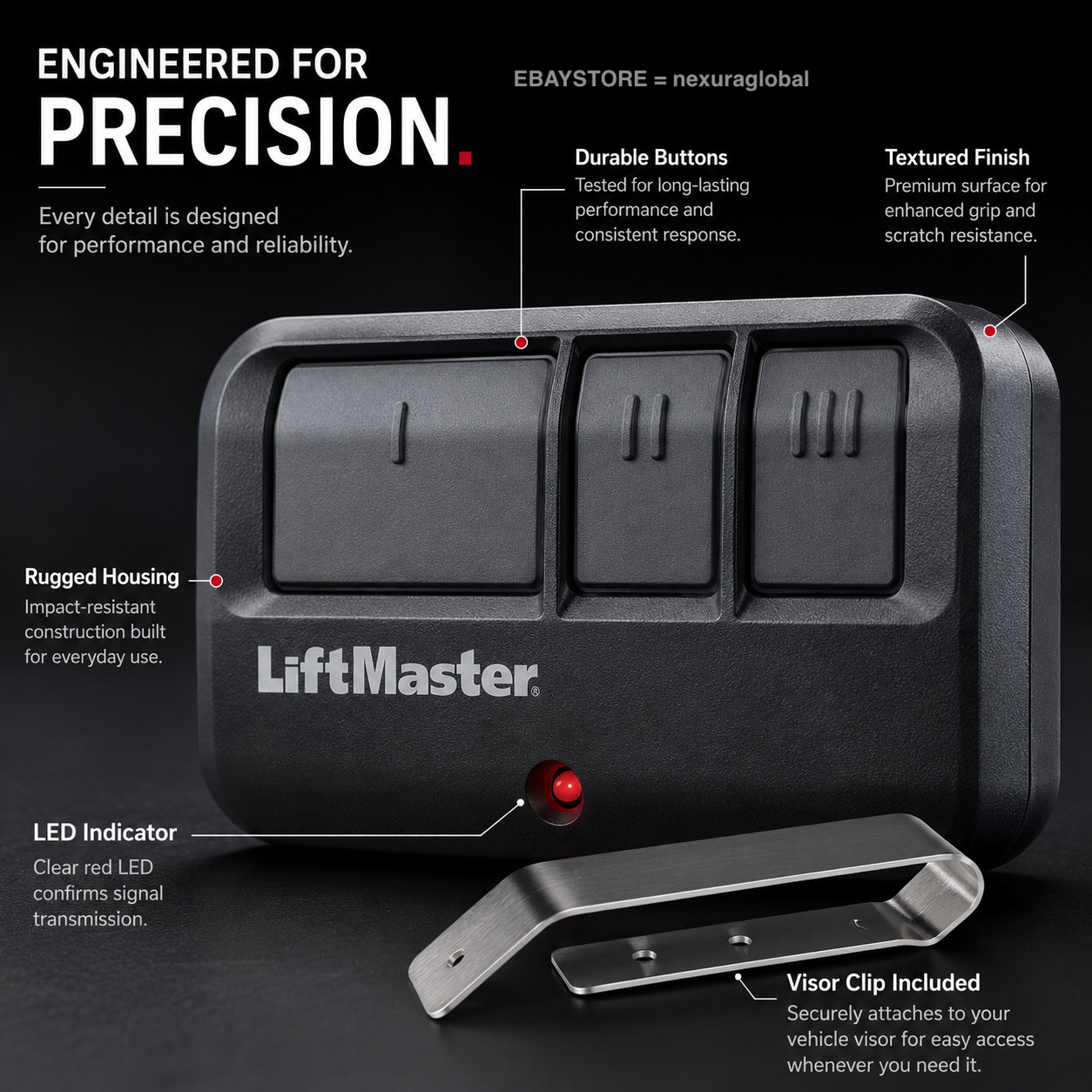 LiftMaster 893MAX 3 Button Visor Remote Control Garage Door Opener Transmitter
