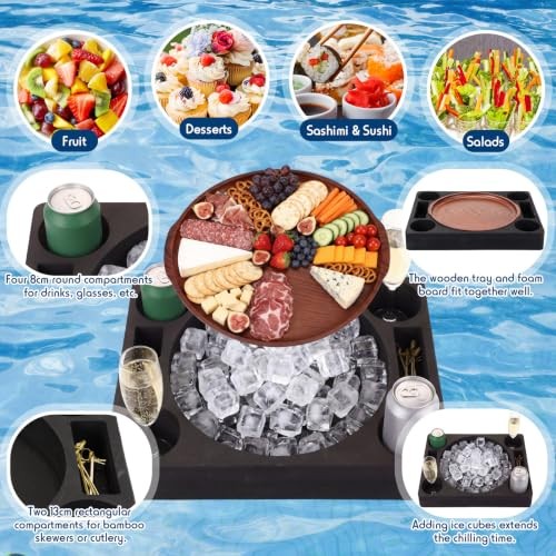 6x3 Floating Refreshment Table Tray for Pool with.8" Charcuterie 1 Black