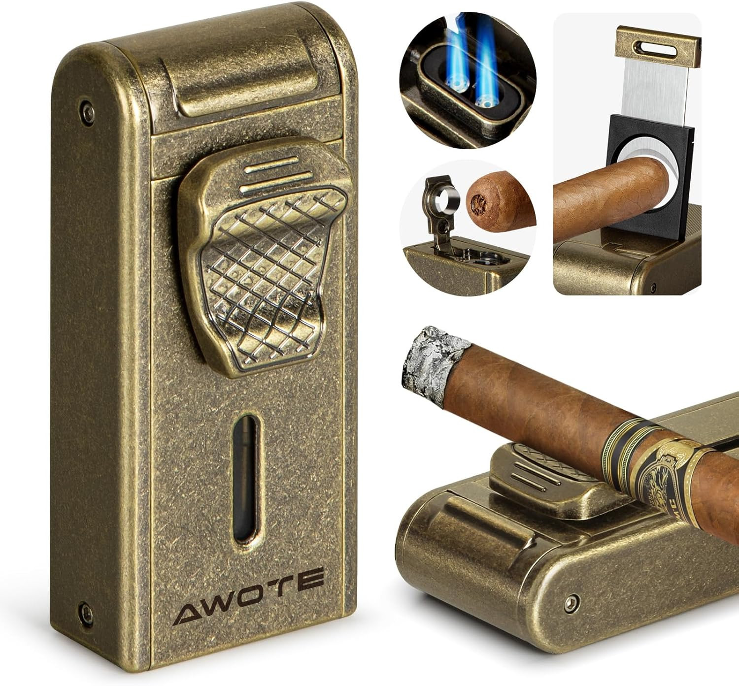 Torch Lighter with Adjustable Dual-Flame Built-in Cigar Punch Holder Cutter