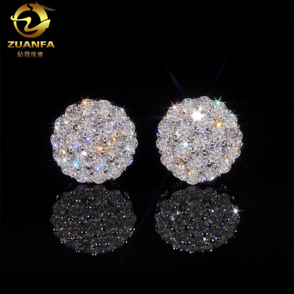 Real Round Cut VVS Moissanite Cluster Stud Earrings Solid 925 Sterling Silver