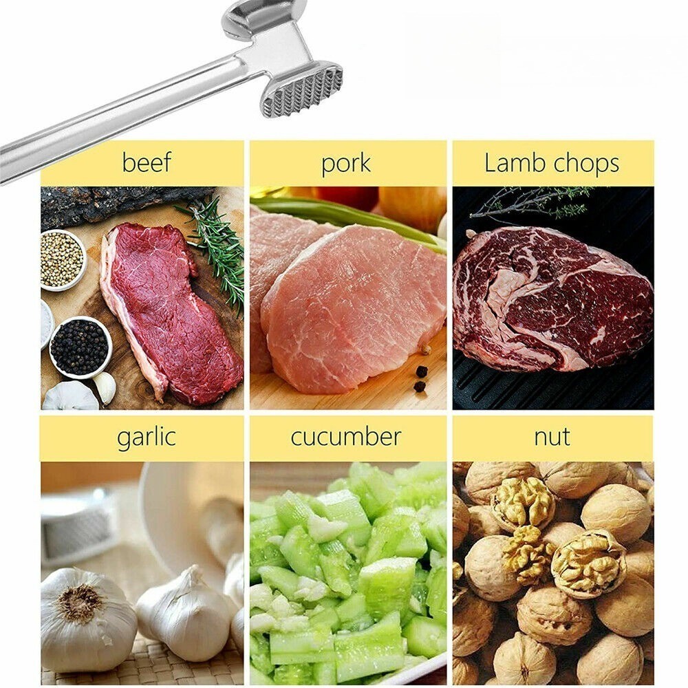 7.68" Double Side Beef Steak Mallet Pounder Meat Tenderizer Hammer Kitchen Tool