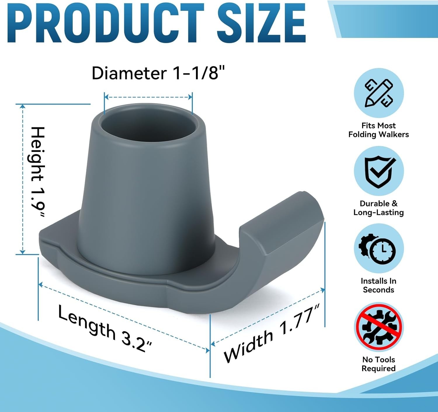 Walker Ski Glides 2 Pack Universal Walker Feet Caps Sliders Gray