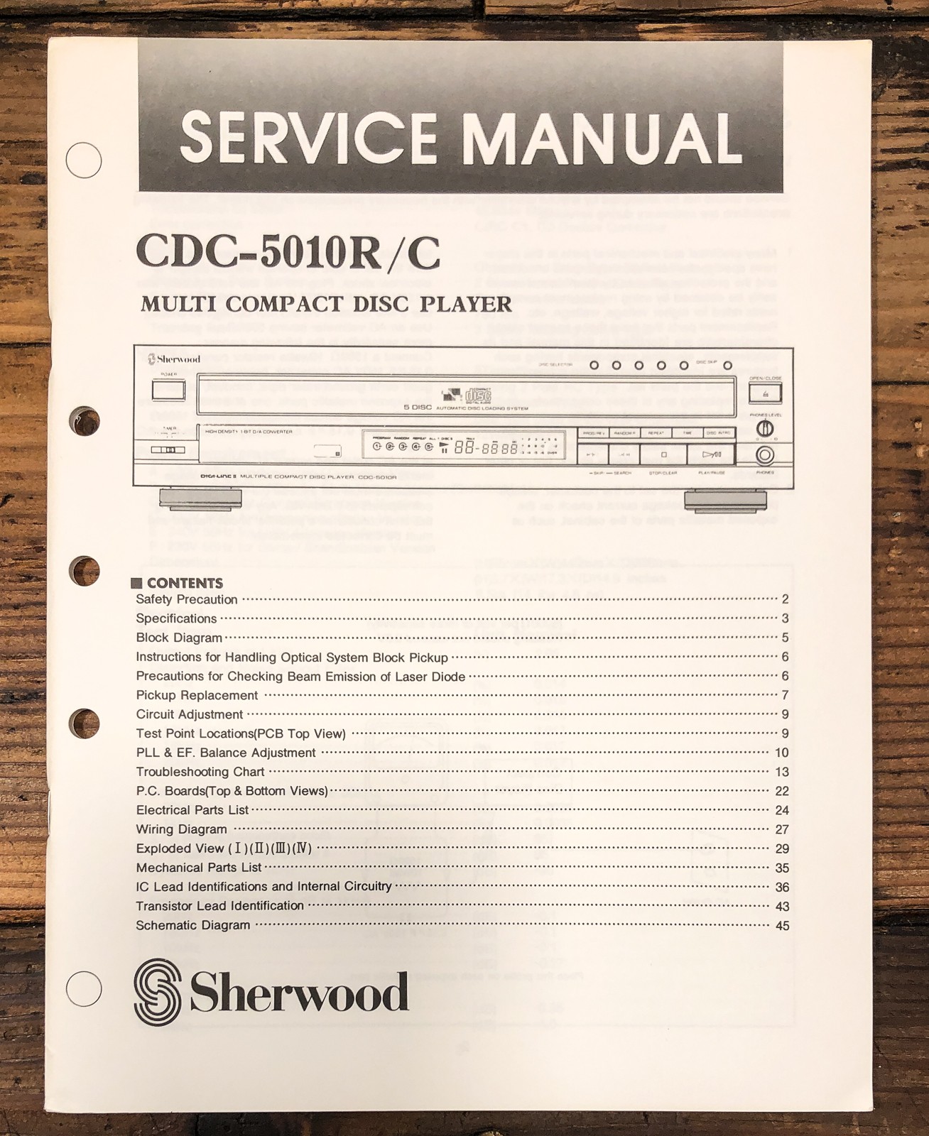 Sherwood CDC-5010R CD Player Service Manual *Original*