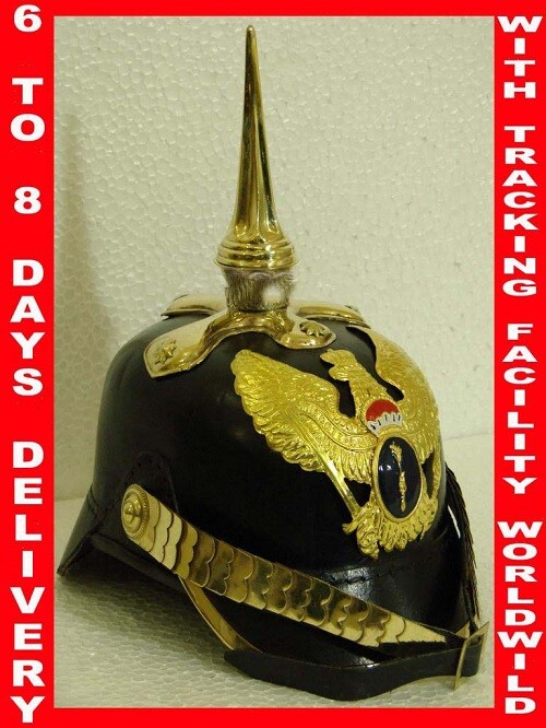 WW1, WW2 Leather German war Prussia Prussian PICKELHAUBE Spiked HELMET