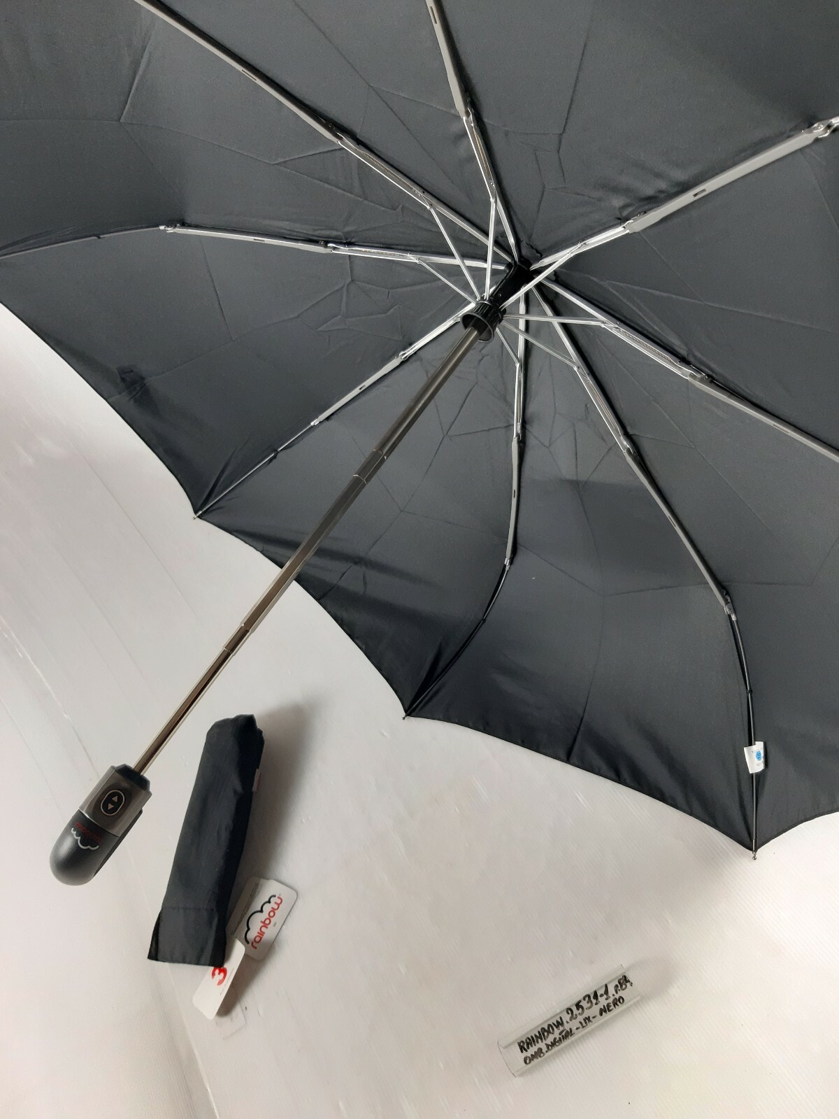Unisex Mini Umbrella - Automatic - 8 Studs - Black - 25311 - Rainbow