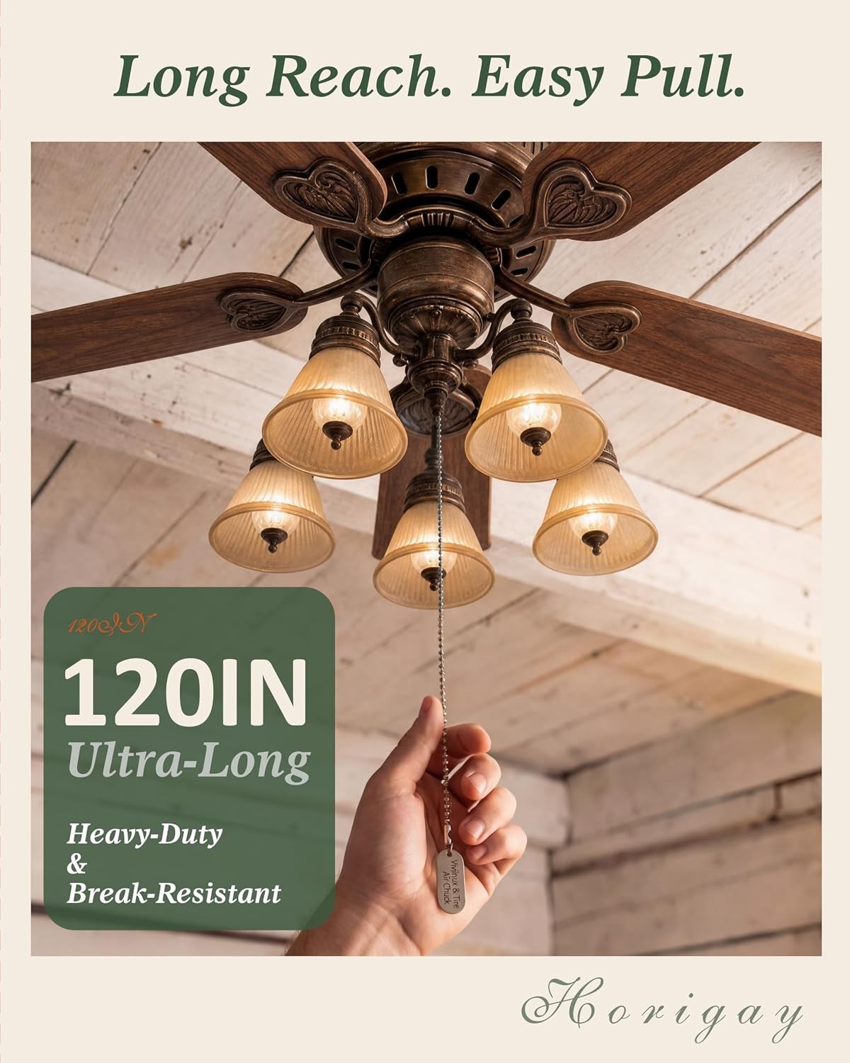 120-Inch Extra Long Ceiling Fan Pull Chain Extender, Premium Ball Chain with 12