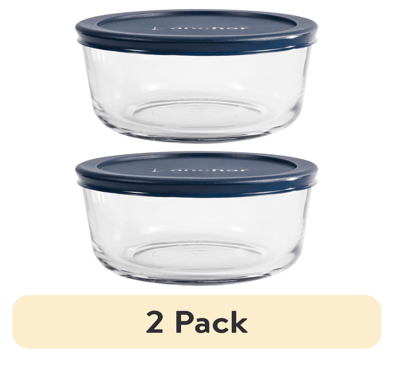 (2 pack) Anchor Hocking Glass Food Storage Container with Lid, 4 Cup Round